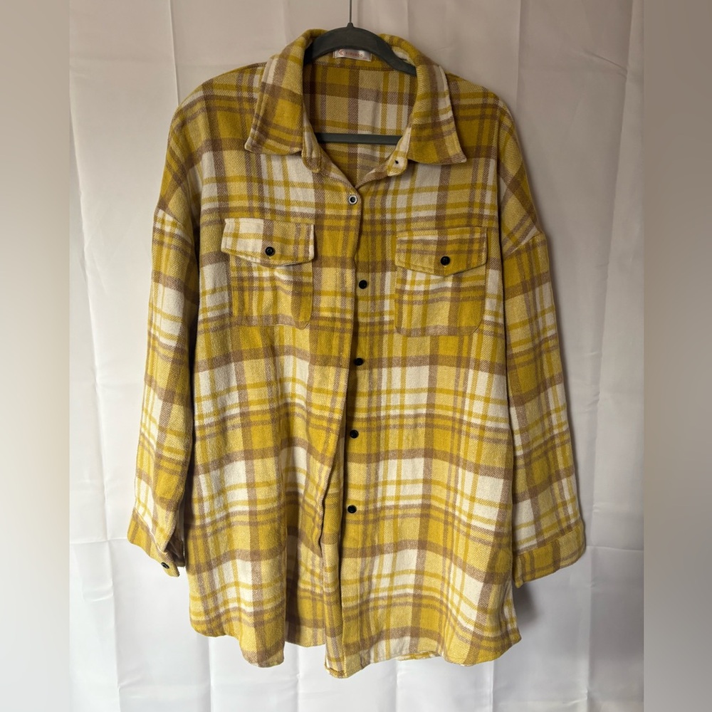 Yellow and White Flannel Button Up - Size XXL